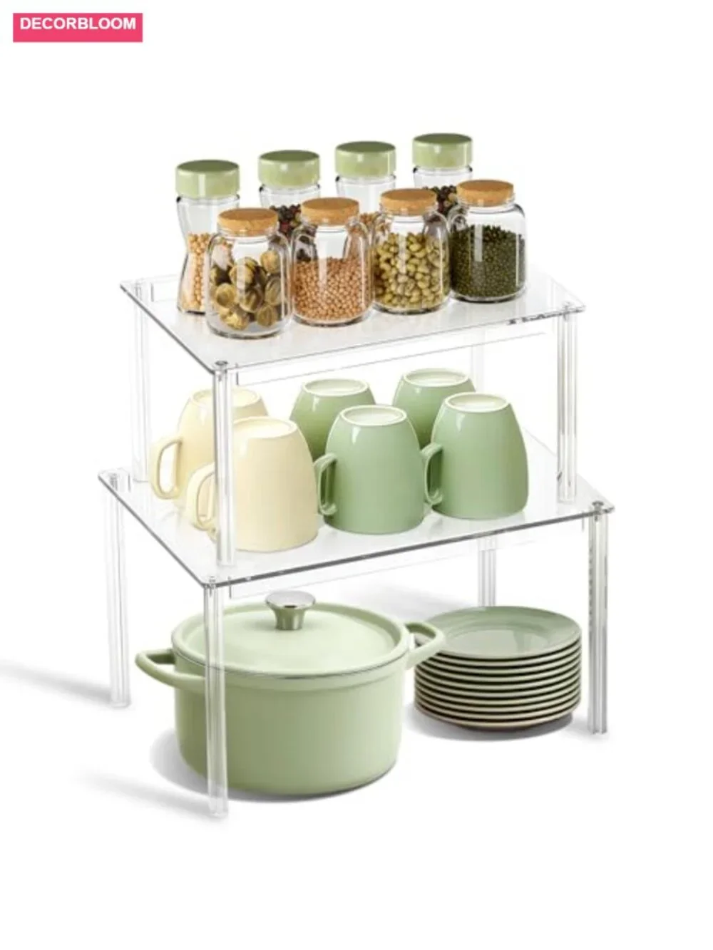 Clear Acrylic Kitchen Cabinet Organizer Stackable Spice Rack Set of 2
